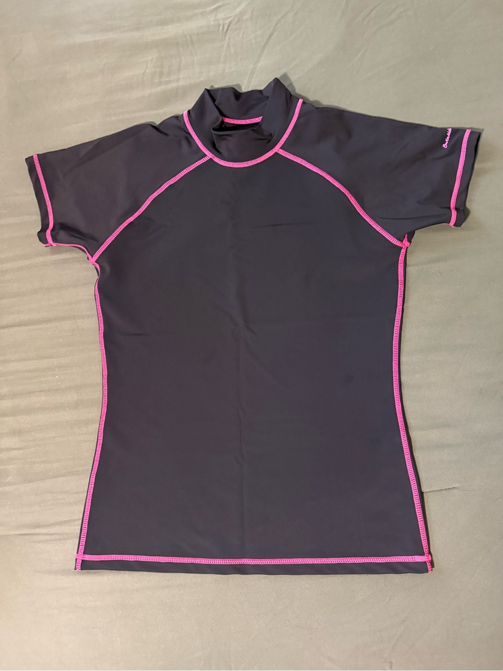 burnside Black Short-Sleeve Rash Guard with Pink Stitching